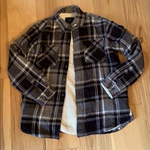 Black Plaid Fleece Lined Shirt Jacket